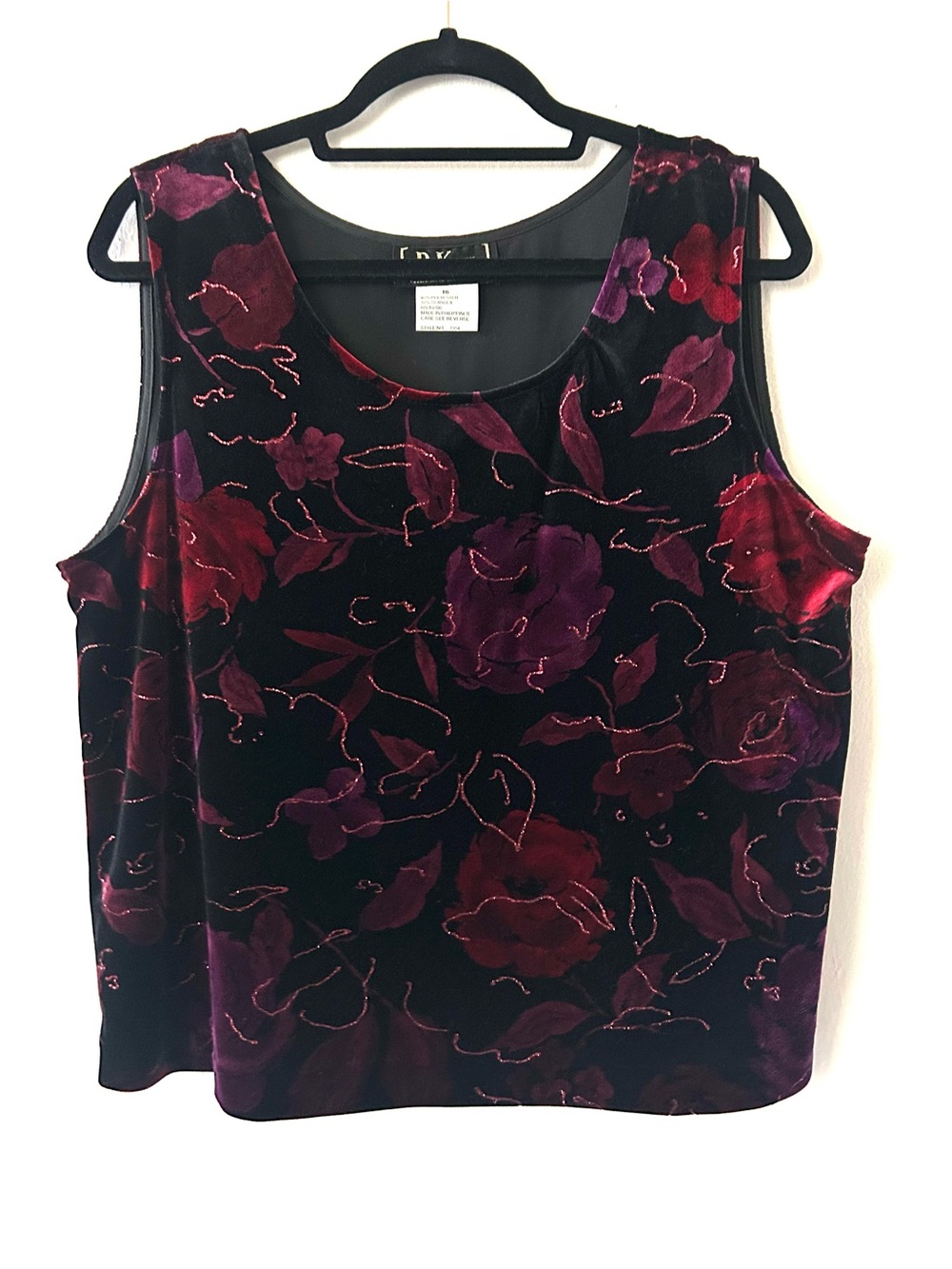 Vintage 90s Floral Velvet Burnout Tank Top Y2K Whimsigoth Gothic Sleeveless - Picture 3 of 7